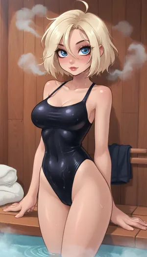 (innv meets jack cayless style), (reiq style, masterpiece, cel-shaded, limited color palette), ((Beautiful Sexy Gwen from marvel rivals game body)), (1girl, solo, alone, 21 year old woman), ((1girl, solo, alone, 21 year old woman body)), (gorgeous, seductive face, mature, ads, perfect breast, perfect hands, perfect legs, small waist, thick thighs, hips, big ass, sweaty body), (sweaty tight small, white, pink, black, spandex gym one pice swimsuit), (standing tomboy workout pose), (in sauna room, steam, smoke, background), ultravio let light, LoL, Style, ratatatat74, <lora:mk_Bp Anime_xl:2>, <lora:cartoon_stickers_xl_v1:2>, <lora:ratatatat74-000050:2>, <lora:EnvyTomboyXL01:2>, <lora:Marvel_Rivals:2>