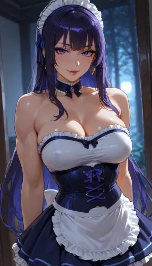 (oblique angle, Focus on cute dynamic pose highlighting her body curves), (((PUrple and blue French maid costume athlete skirt corset dress covers firm breasts but has a short hem, muscular fit athletic body))), ((firm medium breasts)), purple blue goth babe, (cute blue forest), ((sultry bitchy smile)), Dark eyeliner, long lashes, Purple eyeliner, red lipstick, 25 years old cutie, muscular toned fit girlfriend, (short petite height), warm strong lighting, thick blue eyeliner, strong athletic firm tits covered by dress, small firm size tits, neon green lovehotel, LHbedpanel, <lora:Lovehotel_SDXL_V1:.8>