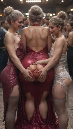 Mom, 50 yo milf, hugs with 3girls, dark-grey stockings, massive natural sagging breasts, messy platinum blonde hairstyle, extremely detailed pics, messy bun, (dark-grey stockings:1.2), slutty smirk, (torn evening sparkly burgundy dress:1.5), perfect hands, perfect 5 fingers, (family happy birthday gangbang party), (gangbang:1.5), dinner room, detention house, (gangbang with 5boys:1.4), blowjob for boy, deepthroat for boy, (big labia cameltoe:1.8), (gaping vagina:1.6), (cellulite Mom:1.2), (oiled glossyshiny skin:1.7), (cum dripping from cock:1.5), frontal view, side view, bent over, on all fours, anal position, detailed penis, big testicles, detailed ballsack, (back view massive heart-shaped huge extreme wide gaping massive cummed anal prolapse Chubby Mom surrounded by little short bodies flat chested tiny brunette 4girls:1.5), crowd of people, <lora:add-detail-xl:2>, <lora:detailed_notrigger:2>