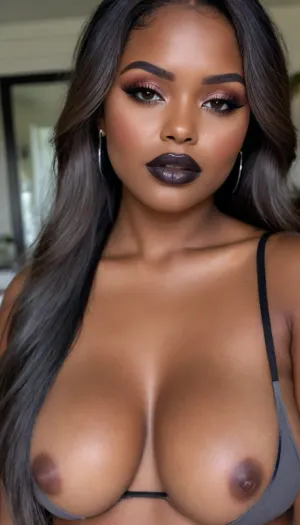 Insanely detailed photo of an 28 years old latin woman, dark skin woman, ((curvy body)), Close-up girl, ((round face)), (((brown skin))), (((full lips))), (((grey lipstick))), small cute nose, standing, face, (((round medium breasts))), (((straight hair))), (((long black straight flat hair))), (((oiled skin))), (detailed black eyes), (((slut makeup))), round earrings, necklace, long big thick, (high resolution image), (perfect face), sexy, beauty, (ultra realistic:1.7), (maximum quality:1.5), (high resolution:1.7), (extreme detail:1.5), (ultra realism:1.6), 8k, he, photo was taken by Canon Eos, (maximum detailed skin:1.6), (((I was offended))), melanin, <lora:BUT_SDXL_SHS:.8>, <lora:melanin-XL:2>
