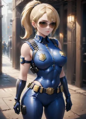 Solo, 1girl, beautiful, 30 years old, Kelli, athletic, long blonde hair, athletic body, policewoman, undercover, fit, daring, sexy policewoman outfit, aviator sunglasses, bulletproof vest, yamer, style, mega, ponytail, big, hair, sexyblonde, <lora:Tactical_Mk_3:1>, <lora:xl_yamer_style-3.0:.7>, <lora:xl_mega_ponytail-1.0:1>, <lora:sexyblonde:1>