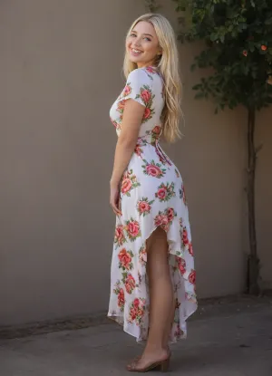 (1 Young woman:1.3), petit, slim girl, (white skin:2), (young skin:1.2), (young face:1.5), (tender face:1.5), (fullbody view:2.1), full body photo, entire body visible, head to toe, complete figure, not cropped, (short stature:1.4), (long hair:1.5), natural blonde, beautiful face, big bright smile, happy expression, (joyful smile:1.4), (large breasts:1.3), (thick legs:1.3), (wide hips:1.3), round buttocks, large buttocks, (hourglass body:1.2), perfect hands, feminine hands, perfect fingers
standing in profile, (side view:1.7), body turned to the side, (barefoot:1.4), ., (wearing a floral summer dress:1.8), (long dress:1.7), flowy floral print dress, V-neck with front tie knot, short ruffled sleeves, smocked elastic waist, layered ruffle skirt, light and airy dress, casual summer outfit, outdoor shot, (photo from below:2), <lora:StandWithOneLegUp.1.0:.5>, <lora:SDXL_BetterFaces-LoRA_v1:.8>, Backyard, Garden, <lora:JJsBackyardGarden_XL:.8>