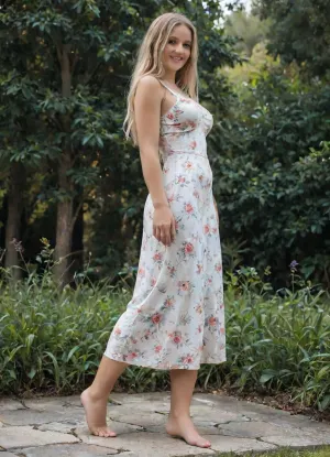 (1 Young woman:1.3), petit, slim girl, (white skin:2.1), (young skin:1.2), (young face:1.5), (tender face:1.5), fullbody view, (short stature:1.4), (long hair:1.5), natural blonde, beautiful face, big bright smile, happy expression, (joyful smile:1.4), (large breasts:1.3), (thick legs:1.3), (wide hips:1.3), round buttocks, large buttocks, (hourglass body:1.2), perfect hands, feminine hands, perfect fingers, Small feet, feminine feet, beautiful feet, ..
standing in profile, (side view:1.7), body turned to the side, barefoot, ., wearing a floral summer dress, long dress, flowy floral print, standing on the grass, in the backyard, outdoor shot, (photo from below:1.5), (perspective from the floor:1.2), boho, dress, <lora:StandWithOneLegUp.1.0:.4>, <lora:SDXL_BetterFaces-LoRA_v1:.6>, <lora:BT_Boho_Dress_XL:.6>