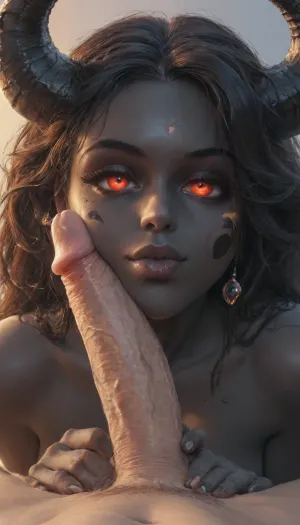 (Melkor mancin mix cutesexyrobutts style), high quality fantasy art of a beautiful adorable super cute demon futa, glowing within, delicate, kawaii, adorable, a dark demon futa with black horns, (black skin:1.6), hand presses head down, (beautiful face:1.6), (old milf:.8), pov_deepthrt, deepthroating, a, man's, penis, blsdp, (huge penis:1.3), holding hands by the horns, futanari, <lora:SDXLFestiveSnow:.2>, <lora:BD1.1-000009:1.1>, <lora:concept_pov_dt_xl2-000020:1.1>