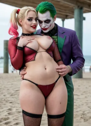 (8K resolution), ((people touched detailed)), (((adult movied sapphic therapy performing, body the position, babe enormous plumped pouring breast, fuckwifed of Joker Harley Quinn skin costume, massive fucked pussy and glamorous butt, hourglass body, touch jobbing, interracial gangbang bimbo perform reinvent escort makeup))), ((wetting by sea with orgy characters between hand fucking man in mouth job, wear heel and net bikini. The day, lighting HDR+, full body visibly)), (tattoos cover wrought body, detailed), ((public beach on porned seaside))
