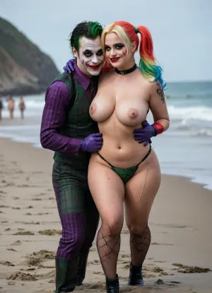(8K resolution), ((people touched detailed)), (((adult movied sapphic therapy performing, body the position, babe enormous plumped pouring breast, fucked friend of Joker Harley Quinn skin costume, massive fucked pussy and glamorous butt, hourglass body, touch jobbing, interracial gangbang bimbo perform reinvent escort makeup))), ((wetting by sea with orgy characters between hand fucking man in mouth job, wear heel and net bikini. The day, lighting HDR+, full body visibly)), (tattoos cover wrought body, detailed), ((public beach on porned seaside))