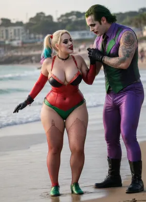 (8K resolution), ((people touched detailed)), (((adult sapphic movied therapy-performing, body the position, babe enormous plumped pouring breast, friend fucked of Joker Harley Quinn skin costume, massive fucked pussy and glamorous butt, hourglass body, touch jobbing, Joker gangbang bimbo perform reinvent escort makeup))), ((wetting by sea with orgy characters between hand fucking man in mouth job, wear heel and net bikini. The day, lighting HDR+, full body visibly)), (tattoos cover wrought body, detailed), ((public beach on porned seaside))
