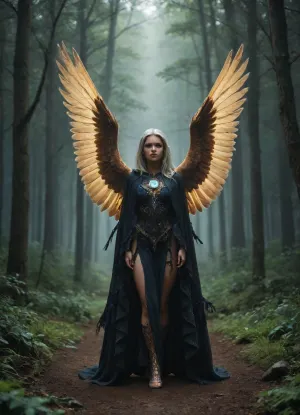 striking realistic foto of a breathtakingly beautiful witch with striking features and silver hair adorned with tiny glowing fireflies. She wears a dark, ornate hooded cloak made of ethereal fabric. On her gloved forearm proudly perches a majestic, intricate snowy owl with glowing blue magical dust trailing from its wings. They are standing in the center of an enchanted, glowing twilight forest with giant bioluminescent mushrooms and mist floating around their feet. Dark fantasy aesthetic, vibrant contrasting colors, dramatic lighting, epic composition., <lora:Portrait_perfection:.8>, green, eyes, blue, brown, perfecteyes, <lora:PerfectEyesXL:.8>