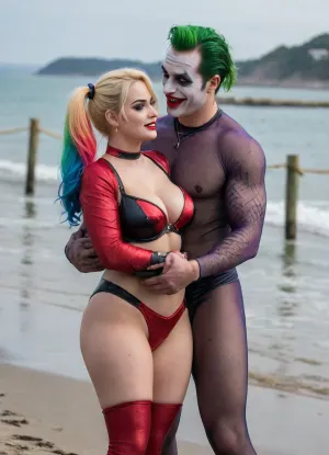 (8K resolution), ((people touched detailed)), (((adult movied sapphic therapy performing, body the position, babe enormous plumped pouring breast, friendfucked of Joker Harley Quinn skin costume, massive fucked pussy and glamorous butt, hourglass body, touch jobbing, interracial gangbang bimbo perform reinvent escort makeup))), ((wetting by sea with orgy characters between hand fucking man in mouth job, wear heel and net bikini. The day, lighting HDR+, full body visibly)), (tattoos cover wrought body, detailed), ((public beach on porned seaside))
