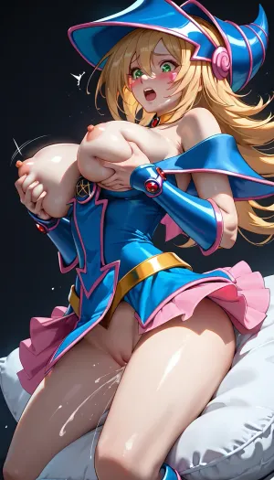 Dark magician girl, dark void background, focus on pussy, 1girl, solo, low angle, dynamic pose, long hair, pillow grinding, humping pillow, voluptuous body, super cute face, big ass, (flushed face), ((riding pillow, struggling, grabbing breasts, fighting hard, shuddering orgasm, arched back))