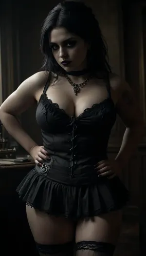Gothic girl Beauty
50 years old, ((pale white)), housewife, Classy, thick booty, (curvy waist:1.2), (chubby:1.6), sexy thick legs, thick arms, saggy natural tits 32b, wavy brunette hair, black eye shadow, Dark Purple lipstick, Glossy oiled face & body, dark purple amethyst pentacle necklace, dark purple amethyst wedding ring, small nipple rings, slutty smirk, Her eyes are her most haunting feature, deep-set icy blue, framed by thick black lashes and dark eyeliner that gives her a perpetual look of mystery and thoughtfulness. When she glances your way, it feels like she sees straight through to your secrets.

Her jet-black hair cascades in loose waves, with streaks of violet, styled in a way that looks effortless but deliberate, a messy bun with a few strands framing her face.

Her uniform is barely regulation. She’s made it her own with subtle rebellion. The skirt is very short, and she wears it with black fishnet stockings and lace-up high boots that click dramatically with every step. Her deep cleavage white blouse is partially hidden under a leather jacket, adorned with discreet enamel pins, tiny skulls, ravens, or vintage occult symbols.

Her jewelry is silver and gothic, rings with ornate black stones, a delicate choker with a crescent moon charm, and mismatched earrings that gleam with subtle edge. Her nails are always painted black, matching her lipstick or the notebook she carries like a diary.

She’s beautiful, but not just in looks. It’s the way she carries herself, the way she blends confidence with melancholy, strength with sensitivity. She’s the kind of girl you remember long after she’s gone.

In the classroom, (bending over the teachers desk), exposing a upskirt view of her ass and pussy.

realistic detailed face, realistic detailed hair, realistic detailed body, realistic detailed skin, realistic detailed breasts, realistic detailed pussy, random view angle, action pose, detailxl, <lora:style_lora_realis:.5>, traditional, media, painting, monochrome, drawing, <lora:Victoria_Frances_v2_XL:.8>, G0th1c, Qu33n, portrait, woman, baroque, lispstick, ornate, Victorian, <lora:Gothic_Queen:.8>, <lora:dark:.8>