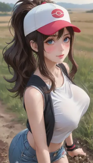 1girls 2d assisted by artificial intelligence generated anime anime style excited in a field, dirt road, tall grass, lonely, sun, blue eyes, brown hair, cap, (casual closed), (clothes on), nice day enjoying female focused from above from behind game fanatic squinting eyes happy high resolution hi res hilda_, (pokemon), lewd long hair looking straight ahead naughty nintendo novelai pokemon pokemon_bw ponytail pov glimpse shirt smile solo only_female only_focus, vest, lots of freckles on face and shoulders, beautiful face, feminine blush, huge breasts, black eyeliner, messy hair, breasts squeezed with arms, bouncing tits, bouncing ass, motion lines, detailed movements, being submissive, obedient, full view, feeling an orgasm, sweaty, (huge breasts 2.5), (athletic ass 2.5), <lora:outline_xl_kohaku_delta_spv5x:.7>, <lora:NEOTOKIOXL_0.2_RC:.6>, <lora:Ppolar-P3v1-NbVp10:.7>, <lora:cartoon_stickers_xl_v1:.7>