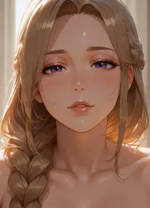 masterpiece, best quality, absurdres, newest, highres, very aesthetic, 1girl, solo, mature female, adult, 45 years old, portrait, close-up, upper body, photo portrait, plump lips, full lips, soft face, small cheeks, delicate face, hair braid, thick braid, lush braid, single braid, long braid, braided hair, looking at viewer, detailed face, detailed eyes, soft skin, soft lighting, natural lighting, depth of field, intricate details