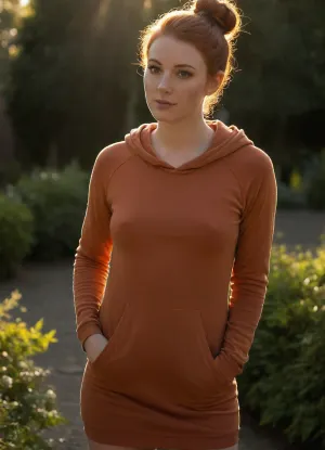 25 year old redhead woman wearing a light weight brown hoodie dress, (((extreme close up view))), sleeves rolled up, standing in a cottage Garden, there quarter view, golden sunset light illuminates her, big breasts, weight is on one leg, perfect eyes, athletic figure, muscular ass, toned legs, petite, short, shot from above, arched back, good posture, her weight is on one hip, auburn hair, light freckles, wide hips, hands in pockets, hair intern a loose bun, ((Ultimate realistic photo details)), (((dynamic sexy pose))), (((bright sunlight))), detailxl, ashlynn_spektre_xl, braless, Wearing, clothes, that, make, sense, with, Braless>, <lora:Detailed_female_hands-000001:1.8>, <lora:()Ashlynn Spektre XL:.8>, <lora:bralessSDXL_v1_00022:.8>