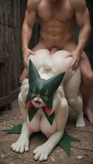 prostitute, meowscarada from Pokemon, furry beauty busty, ohogao face, mounting mating with pikachu, huge puffy nipples