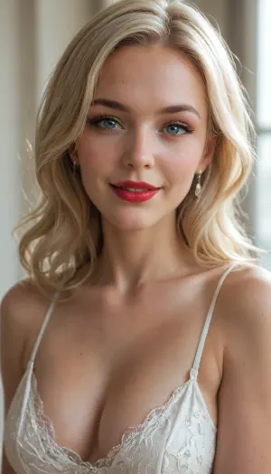 beautiful blonde swedish mature woman 60 years, white hair, looking at viewer, impressive details, Makeup, red lips, happy, smile, diaphanous, dress, <lora:xl_diaphanous_dress-1.0:2>, chromatic, aberration, <lora:CAXL_001_4:.8>, <lora:ClothTurnXL_v1-000003:.8>