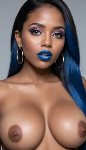 Insanely detailed photo of an latin 28-year-old girl, curvy body, latina, black straight hairs, full lips, (((blue straight long hairs))), (((soft blue lipstick))), (((lipgloss))), very big eyes, eyes shade make up, dark skin, (dark skin cinnamon), (nude:1.2), (naked:1.3), (((no clothes))), (((with elastic big breasts))), (((big square earrings))), (different poses), (showing her butts), (pussy visible:1.3), sexy, beautiful, tanned, with a perfect face, detailed face, orgasm face, (detailed hair, light hairstyle:1.1), (shiny dark skin body, realistic sweat:1.1), straight hairs, black hairs, earrings, nose earrings, Looking at the camera, in a dark room, lots of details, three-dimensional, epic, clear focus, depth of field, professional lighting, full view, 8k photography, HDR, the picture was taken on Canon EOS R5, 75 mm lens