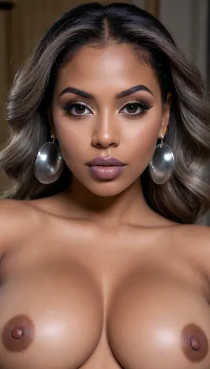 Insanely close up photo of an latin 28-year-old girl, curvy body, latina, black straight hairs, full lips, (((gray lipstick))), sunglasses, butt pose, (((bubble but))), very very big eyes, make up, dark skin, (dark skin cinnamon), (nude:1.2), (naked:1.3), (((no clothes))), (((with elastic big breasts))), (((mono earrings))), (p), (pussy visible:1.3), sexy, beautiful, tanned, with a perfect face, detailed face, (detailed hair, light hairstyle:1.1), (shiny dark skin body, realistic sweat:1.1), straight hairs, black hairs, earrings, nose earrings, Looking at the camera, in a dark room, lots of details, three-dimensional, epic, clear focus, depth of field, professional lighting, full view, 8k photography, HDR, the picture was taken on Canon EOS R5, 75 mm lenst