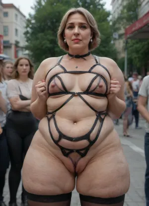 German . Living public city park outdoor, (different ages:2), German family adult party of mature and girls, (1Stepdaughter, 1stepdaughter, 1grandmother, 1grandfather, (very small skinny little flat chested stepdaughters with short bodies), (fat cellulite mature ssbbw parents)), family generation., (German blonde cellulite ssbbw big old mature 60 yo heavy saggy tits, full see-through glossy swimsuit, (see-through glossyshiny thick black plastic apparel:1.6), ((stockings)), good visible naked oiled pussies, (oiled glossyshiny skin:1.3), extreme contrast tan lines, with very big sagging breast and wide sides detailed face, (tight micro bra tight breasts tight bondage:1.74), (big labia cameltoe:2), (crotchless clothes:2), hyper oversized sagging tits, detailed oiled body, good visible puffy pussy), (little stepdaughters holding mom's breasts from both sides:1.8), grandfather fuck flat chested stepdaughter, new generation family, (different ages), (4 young, (flat chested:1.5), stepdaughters with old fat busted mom), one of girls standing back, view from behind. Sharp contrast lighting picture, random poses and positions, bright sunrise, raw., ShineCurve_Apparel, bodysuit, one-piece-swimsuit, leggins, transparent, leotard, green, eyes, blue, brown, perfecteyes, <lora:detailed_notrigger:2>, <lora:ShineCurve_Apparel-000009:2>, <lora:PerfectEyesXL:2>, <lora:tiedbreastsblue_XL_reg0_:2>
