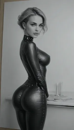 (Amazing Ink Drawing:2), (High quality Line art:2), (monochrome sepia ink drawing, no other color:2), (black and white:2), . 3 star luxury restaurant in Paris, candles on the tables, delicate and lavish furniture. close up side view picture of blonde slim extremely voluptuous Finnish woman bending forward. She is sitting on her chair at her table. She is deliberating whether this one is ok, or whether she should use another one. Straight back, arching backwards, eyes wide open, Ravishingly smiling face, you see the huge torpedo breasts and erect nipple through the fishnet top, (transparent studded tight top:1.9), mini skirt, bobcut hair, Sharp aquiline nose, Big eyes, full lips, very long false eyelashes, heavy make up, beautiful woman 35 years, milf, light eyes, stunningly beautiful woman, white woman, supermodel, diamond choker, round earrings, toned crossed legs, (side angle view:1.4), lactating breasts. highly stylized sepia ink drawing, pen and ink technique, with cross-hatching and line work. Style of Stramaglia. Style of Bruno LeCoq. Style of Gotha. Drawn using line drawing and cross-hatching techniques to create volume, depth, and shadows. Drawn on textured patchwork paper. Fine lines and shading are visible throughout the drawing. Pen and ink style. Fine marine ink, fine pen and ink lines, surgical precision strokes in the fine details and firmness in the details of the thicker lines. Precise pen shading, ink drawing. Anatomically accurate