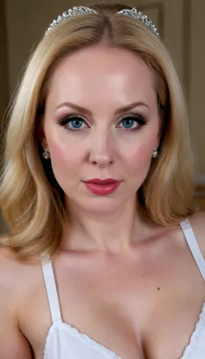 Barbie style, fatal female horny cheating mature milf, seductive bride, casual bride, big hanging breasts, busty mature milf 48 y.o., seductive transparent clothes, random bride outfit, romantic wedding church background, tall, (pale porcelain skin:1.4), (short blond hair), (elegant hairstyle), beautiful eyes, xxx porn adult star woman, look at me, sexy lips, smile, big areolas, busty deeper cleavage, pouting lips, alluring yet dangerous, close up viev, dark sapphic glamour, look at my eyes, seductive look at me, look at viever, dramatic lighting., sagging, tpsp, milf, ponychar3-RBSYPV3, curvaceous2, long, hair, looking, at, viewer, burgundy, blue, eyes, mole, portrait, freckles, realistic, <lora:sagging-000015:.6>, <lora:Torpedo_Tits_Anime-GMR-000007:1.2>, <lora:ponychar3-0-RBSYPV3:2>