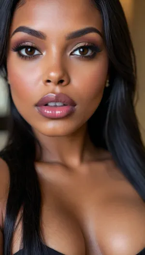 (1woman), 28 years old, ((curvy body)), Close-up girl, latin woman, curvy, ((dark skin)), ((round face)), (((brown skin))), (((full lips))), lavanda lipstick, closed mouth, lipgloss, small cute nose, standing, face, (((round medium breasts))), (((straight long black hair))), (((oiled skin))), (detailed black eyes), (((slut makeup))), .
She not looking the camera, nose earring, round earrings, (high resolution image), (perfect face), sexy, beauty, (ultra realistic:1.7), (maximum quality:1.5), (high resolution:1.7), (extreme detail:1.5), (ultra realism:1.6), 8k, he, photo was taken by Canon Eos, (maximum detailed skin:1.6), (((I was offended))), melanin, <lora:BUT_SDXL_SHS:.8>, <lora:melanin-XL:2>