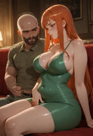 masterpiece, best quality, highly detailed. Scene placed inside a theatre. 1 girl, 1 boy

Room view, bed at the centre.

Girl in her late 20s, (curvy, long straight ginger hair, freckles, short bangs, fair skin, medium breasts, nose ring, thick thighs, soft belly, round ass, tight military green dress, black ligerie visible. masturbating boy next to him), Boy in his late 30s, (bald, brown beard, fit, fingering girl next to him), Blush, risky, cinema, movie theatre, sitting on a row