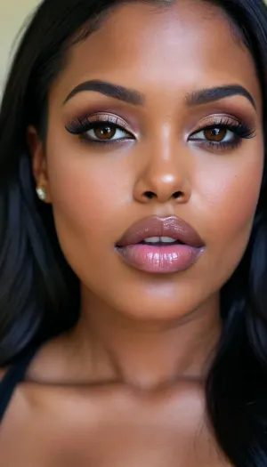 (1woman), 28 years old, ((curvy body)), Close-up girl, latin woman, curvy, ((dark skin)), ((round face)), (((brown skin))), (((full lips))), lavanda lipstick, closed mouth, lipgloss, small cute nose, standing, face, (((round medium breasts))), (((straight long black hair))), (((oiled skin))), (detailed black eyes), (((slut makeup))), .
She not looking the camera, nose earring, round earrings, (high resolution image), (perfect face), sexy, beauty, (ultra realistic:1.7), (maximum quality:1.5), (high resolution:1.7), (extreme detail:1.5), (ultra realism:1.6), 8k, he, photo was taken by Canon Eos, (maximum detailed skin:1.6), (((I was offended))), melanin, <lora:BUT_SDXL_SHS:.8>, <lora:melanin-XL:2>
