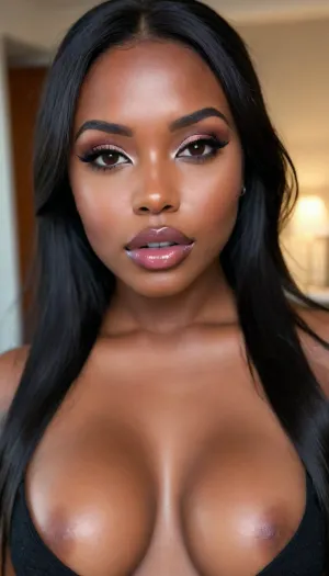(1woman), 28 years old, ((curvy body)), Close-up girl, latin woman, curvy, ((dark skin)), ((round face)), (((brown skin))), (((full lips))), lavanda lipstick, closed mouth, lipgloss, small cute nose, standing, face, (((round medium breasts))), (((straight long black hair))), (((oiled skin))), (detailed black eyes), (((slut makeup))), .
She not looking the camera, nose earring, round earrings, (high resolution image), (perfect face), sexy, beauty, (ultra realistic:1.7), (maximum quality:1.5), (high resolution:1.7), (extreme detail:1.5), (ultra realism:1.6), 8k, he, photo was taken by Canon Eos, (maximum detailed skin:1.6), (((I was offended))), melanin, <lora:BUT_SDXL_SHS:.8>, <lora:melanin-XL:2>