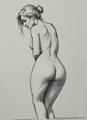 (Haelga from Skyrim, 30 year old, scandinavian, blonde medium hair, medium breasts), (medieval short dress lifted up exposing butt), (bending over, hands on buttcheeks, spreading ass), rear view, lineart, black and white, high contrast, bend ass, bent over, undressing, present ass, pencil sketch, monochrome, nude portrait, posing like artist's model, pencil, drawix17, dwx17, <lora:sketch_it:1>, <lora:Pencil_Sketch-06R:.5>, <lora:drawix17:.1>