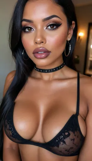 (1woman), 28 years old, ((curvy body)), latin woman, curvy, ((dark skin)), ((round face)), (((brown skin))), (((full lips))), lavanda lipstick, necklace, closed mouth, lipgloss, small cute nose, standing, face, (((round medium breasts))), (((straight long black hair))), (((oiled skin))), (detailed black eyes), (((slut makeup))), .
pronebone position in her bed, She not look the camera, nose with round earring, round earrings, smoking marijuana, (high resolution image), (perfect face), sexy, beauty, (ultra realistic:1.7), (maximum quality:1.5), (high resolution:1.7), (extreme detail:1.5), (ultra realism:1.6), 8k, he, photo was taken by Canon Eos, (maximum detailed skin:1.6), (((I was offended))), melanin, <lora:BUT_SDXL_SHS:.8>, <lora:melanin-XL:2>