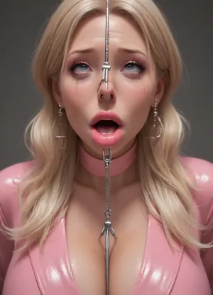 fellatrix artstyle, fellatrix style, (milf, bimbo:1.9), ahegao, (rolling eyes), (big lips), (cum), (tears:1.3), (metal nose hook in nostrils:1.5), <lora:SDXL_nosehook_anime_v3-000012:1.5>