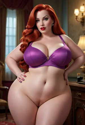 pawg ssbbw cartoon character jessica rabbit, from who framed roger rabbit, showing fat fupa pussy, full body image