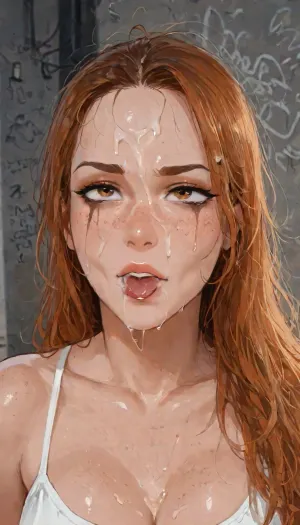 Beautiful extremely 18 year old girl. Black and ginger hair. Long messy hair. Tattoos, Petite. Top model face, freckles, brown watering eyes. Heavy eyeliner. Heavy orange eyeshadow. BREAK
Dark mascara trails down her cheeks, smeared makeup, crying. Fully clothed in skintight, white long sleeved party dress with a high neckline, shiny seamless pantyhose, platform heels. Cum drips down her body. Her face is smothered with an excessive amount of thick, viscous cum, cum on face, Cum on her forehead, her cheeks and in her hair, cum in hair, Deepthroat, a man's hand grasps the girl's head, she has 3/4 of his enormous thick cock in her mouth, . Dark basement of a derelict building, graffiti, crumbling concrete walls, exposed rebar, rusty pipes. Barely illuminated, flickering fluorescent lights. Look, at, my, prompts. Flat, chested. carrie3mb, Carrie Emberlyn, <lora:Carrie3mb:2>, perfect anatomy, best quality, 8k, insane details, intricate details, hyperdetailed, hyper quality, ultra detailed, professional, HDR, ray tracing reflection, cinematic lighting, highlydetailedbody, realisticface, highlydetailedhair, perfectfingers, insanelydetailed, 8K.highdetailedskin, highresolution, (j_cartoon:1.5), Drawing, small erect-futa, erect-penis, femboy, testicles, erection, <lora:SDXLlora13ErFut:.8>, <lora:samdoesarts1.1-000030:.4>, <lora:J_cartoon:.3>, <lora:Animated_Concept:.4>