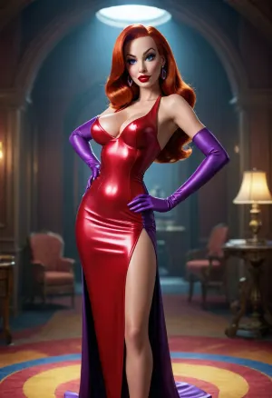 tall curvey cartoon character jessica rabbit, from who framed roger rabbit, full body image