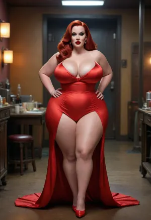 tall fat ssbbw cartoon character jessica rabbit, from who framed roger rabbit, full body image