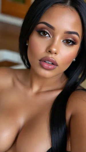 (1woman), 28 years old, ((curvy body)), Close-up girl, latin woman, curvy, ((dark skin)), ((round face)), (((brown skin))), (((full lips))), lavanda lipstick, closed mouth, lipgloss, small cute nose, standing, face, (((round medium breasts))), (((straight long black hair))), (((oiled skin))), (detailed black eyes), (((slut makeup))), .
She not looking the camera, nose earring, round earrings, (high resolution image), (perfect face), sexy, beauty, (ultra realistic:1.7), (maximum quality:1.5), (high resolution:1.7), (extreme detail:1.5), (ultra realism:1.6), 8k, he, photo was taken by Canon Eos, (maximum detailed skin:1.6), (((I was offended))), melanin, <lora:BUT_SDXL_SHS:.8>, <lora:melanin-XL:2>