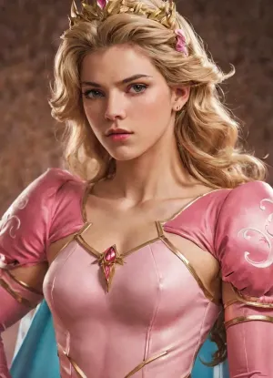 anime artwork, photorealistic drawing, princess peaches costume, 25 years old, muscled androgynous male, <lora:PrideComicsSDXLTEST:.8>