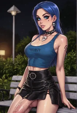 (hyper style emo seated on bench in lockerroom), . wide close-up backview, one very very long cocked futanari's naked long body, welcoming 21-year-Old blue haired, supermodel face, raised eyebrow, realistic eyes, waving with one hand friendly, small Breasts, centered very very long flaccid-penis flopped between her legs, (very very thick, hyper futa-cock:1.4), spiked-cockring, trimmed pubes, Skinny Body, Slim legs, long hair, sidecut darkblue hair, Sunny day. She is naked at night her tribal goth tattoos, wearing a lace choker, high knee socks, open sneakers, skull-tattoo, Melkor Mancin artstyle, score_9, score_8_up, score_7_up, lizvix, clean eyeliner, 4ng3l, face, Goth, female, warm cinematic atmosphere, Optional, 3xpression, <lora:emogirlXL:.8>