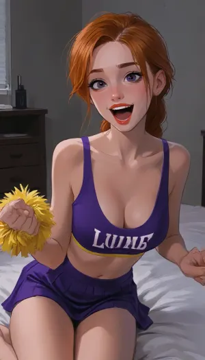Humiliating scene of a woman laughing at man, man and woman in a bedroom, Sexy ginger cheerleader in opulent bedroom, woman is laughing and pointing at the man with a small limp dick, laughing at a small dick, pointing at the man, man with small flacid penis, humiliation, cleavage, (hyper detailed), (violet eyes), (SamDoesArts:.9), drawing, (J_cartoon:1.3), (incase:.5), <lora:SDXLSamDoesArts:.5>, <lora:mk_Bp Anime_xl:.2>, <lora:EnvyAnimeDigitalPaintingXL01:.1>, <lora:ratatatat74-000050:.1>, <lora:J_cartoon:.1>
