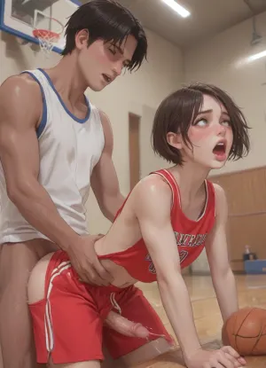 ((anime style)), (Thick outline:1.4), ((Cartoon Style:1)), ((Hentai)), (seen from the side), gay, interracial, indoor basketball court, slim twink in working clothes, slender, petite, bob cut hair, freckles, twink slut getting fucked by a massive black man. Anal sex, getting fucked from behind, doggystyle, a big black man, large penis, (body shaking orgasm, screaming orgasm, ahegao), score_9, score_8_up, score_7_up, score_6_up, style anime, inspired illustration, oda, non, front view, <lora:outline_xl_kohaku_delta_spv5x:1.9>, <lora:cartoon_stickers_xl_v1:.5>, <lora:AshMilkshake_Illustrious_v1:1.1>, <lora:NEOTOKIOXL_0.2_RC:.5>, <lora:Ppolar-P3v1-NbVp10:.8>