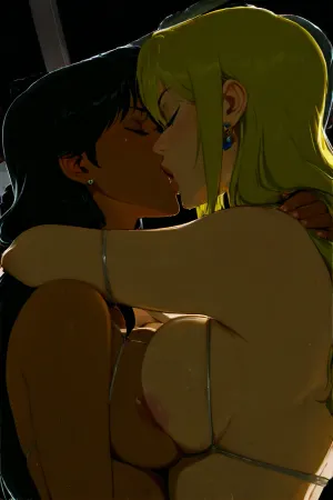comic style, sharp outlines, flat colors, two girls, lesbian, kissing, making out, entangled, hugging each other intensely, igbaddie, detailxl, <lora:SDXL_DatAss_v1:1.4>, <lora:detailed_notrigger:1.4>