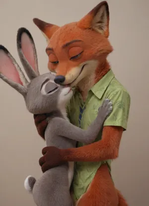 (Furry, Judy Hopps from "Zootopia":1.7), (Furry, Nick Wilde from "Zootopia":1.7), ((Disney)), kissing, cuddling.