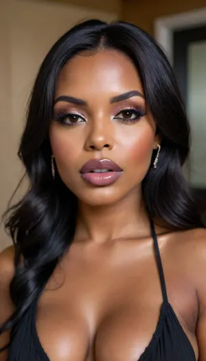 (1woman), 28 years old, ((curvy body)), latin woman, entire body, curvy, ((dark skin)), ((round face)), (((brown skin))), (((full lips))), lavanda lipstick, necklace, ((((closed mouth)))), lipgloss, small cute nose, standing, face, (((round medium breasts))), (((straight long black hair))), (((oiled skin))), (detailed black eyes), (((slut makeup))), marijuana dress. smoke background, round earrings, (high resolution image), (perfect face), sexy, beauty, (ultra realistic:1.7), (maximum quality:1.5), (high resolution:1.7), (extreme detail:1.5), (ultra realism:1.6), 8k, he, photo was taken by Canon Eos, (maximum detailed skin:1.6), (((I was offended))), melanin, <lora:BUT_SDXL_SHS:.8>, <lora:melanin-XL:2>