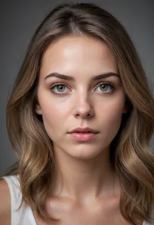 A casual photo. A casual photo of A hyper-actual portrait of a woman with long, flowing hair. Her hair features prominent natural grey, dark blonde and brown streaks, giving a striking and dynamic appearance. Her skin is smooth white, and she has a natural, healthy complexion with subtle blush on her cheeks. She is glancing to her left with a slightly furrowed brow and a tense, contemplative or concerned expression, lending an emotionally charged and narrative-driven tone to the image. Her bright honey eyes are expressive and focused, catching ambient light. The light source appears soft and diffused, illuminating her face and enhancing the dimension and depth of her features. The white or transparent background isolates the subject, drawing full attention to her expression and hairstyle. The emphasis is on the emotional storytelling—conveying an intense moment of surprise, suspicion, or determination—while incorporating lifelike skin textures, natural makeup, and realistic hair details typical of high-end portrait photography. Capture the mood with a shallow depth of field, clean lighting, and an overall photorealistic style inspired by professional editorial and cinematic portraiture. Focus on authenticity, clarity, and emotional depth in the subject's expression, making her the clear centerpiece of the scene., highly realistic, realistic portrait, (nsfw), anatomically correct, realistic photograph, real colors, award winning photo, detailed face, realistic eyes, beautiful, sharp focus, high resolution, volumetric lighting, incredibly detailed, masterpiece, breathtaking, exquisite, great attention to skin and eyes, drawing full attention to her expression and hairstyle., in soft gaze, looking straight at the camera, skin blemishes, imperfect skin, skin pores, no makeup, no cosmetics, matured, solo, centered, RAW photo, detailed, clear features, film grain, 8k uhd, candid portrait, natural lighting