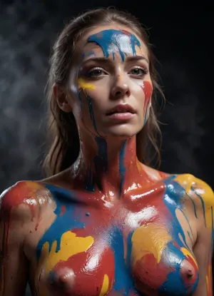 the whole body is covered in paint, close up