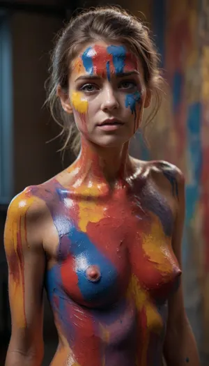 the whole body is covered in paint, close up
