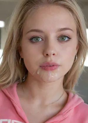 Stunning, incredibly sexy, and aroused young woman, (19 years old), short, silky blonde hair, innocent face, small natural firm breasts, Swedish, flirtatious, tall, slender, glamorous look, hoop earrings, necklace, full-body view, round face, bright green eyes, glowing skin, perfect slender figure, tanned skin, black eyeliner, rich bronze eyeshadow.
Fully clothed, (loose, bright pink college-style hoodie), realistic eyes, giving the middle finger to the camera, sultry expression. Eye contact, confident and seductive gaze. Petite, athletic, with a light sheen of sweat on her skin. Photorealism. Eye-level camera, close-up. Location, dimly lit, shabby basement of an abandoned building. Close-up, Canon RF 100mm F2.8L Macro IS USM lens, Kodak Portra 400 color film. Nostalgic aesthetic with film grain, overall underexposure by 1–2 stops to emphasize the gloomy and isolated atmosphere. Close-up of the face. Soft backlighting. Lots of whitish semen on her lower lip and chin., woman, cum, on, face, <lora:SDXL_BetterFaces-LoRA_v1:.8>, <lora:JustCum:.5>