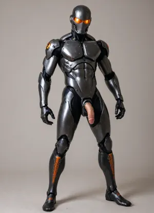 Full-body depiction, T-1000 as an erotic robot with an LED penis capable of changing shape.