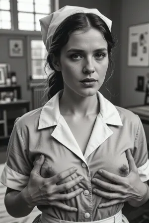 Vintage old black and white photo of a beautiful nurse